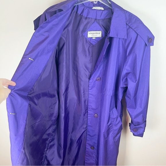 Vintage 80s Deep Purple Iridescent Long Trench Coat Rain Jacket 16 Metallic - Picture 9 of 15